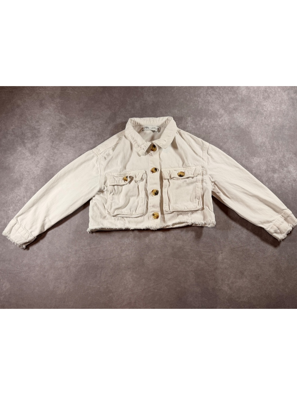 Zara Girls Cropped Cream Denim Jacket Size 6